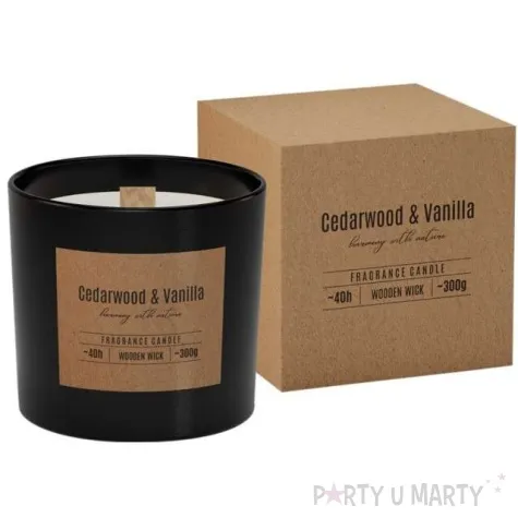 swieca zapachowa w szkle drewniany knot cedr i wanilia bispol 10 3 cm