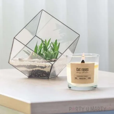 swieca zapachowa w szkle drewniany knot sciete roze bispol 10 3 cm