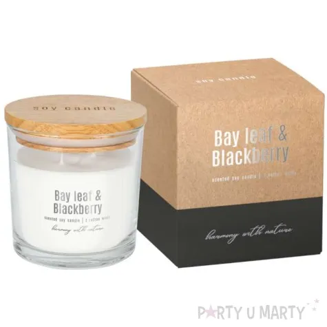 swieca zapachowa w szkle lisc laurowy i jezyna z wieczkiem sojowa bispol 8 5 x 8 2 cm