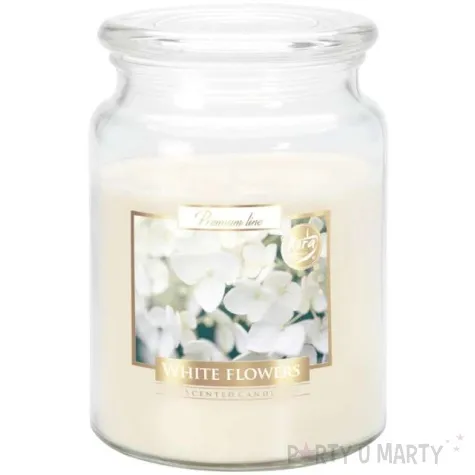 swieca zapachowa w szkle sloik xl biale kwiaty bispol 100 h 14 cm
