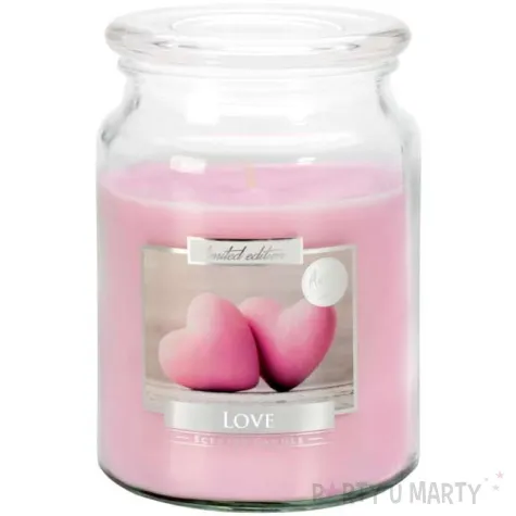 swieca zapachowa w szkle sloik xl love aura 100 h 14 cm