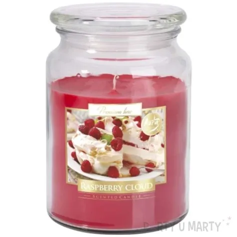 swieca zapachowa w szkle sloik xl malinowa chmurka bispol 100 h 14 cm