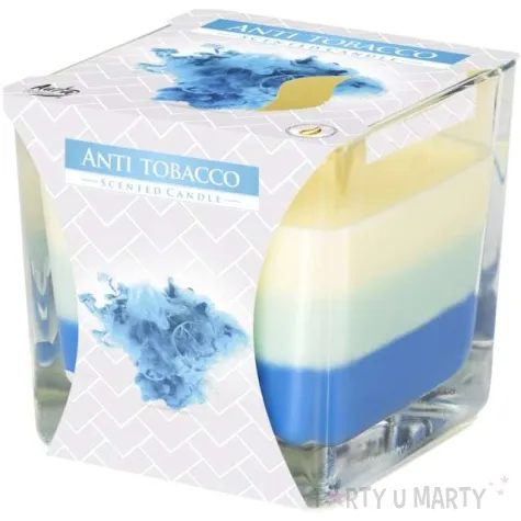 swieca zapachowa w szkle trojbarwna antytabak bispol 8x8 cm