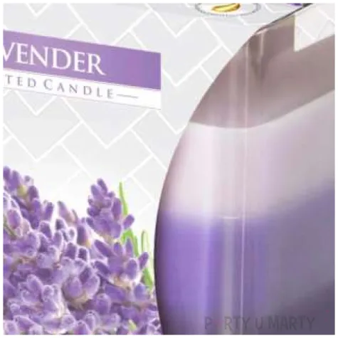 swieca zapachowa w szkle trojbarwna lawenda bispol 8x8 cm