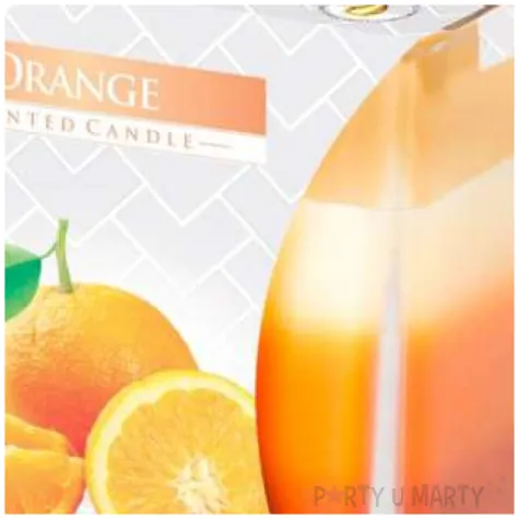 swieca zapachowa w szkle trojbarwna pomarancza aura 8x8 cm