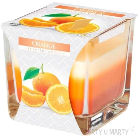 swieca zapachowa w szkle trojbarwna pomarancza bispol 8x8 cm