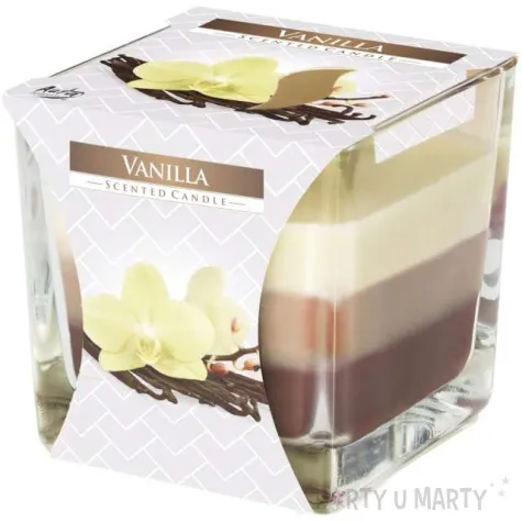 swieca zapachowa w szkle trojbarwna wanilia bispol 8x8 cm