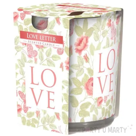 swieca zapachowa w szkle z nadrukiem list milosny bispol 8 cm