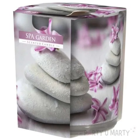 swieca zapachowa w szkle z nadrukiem ogrod spa bispol 8 cm