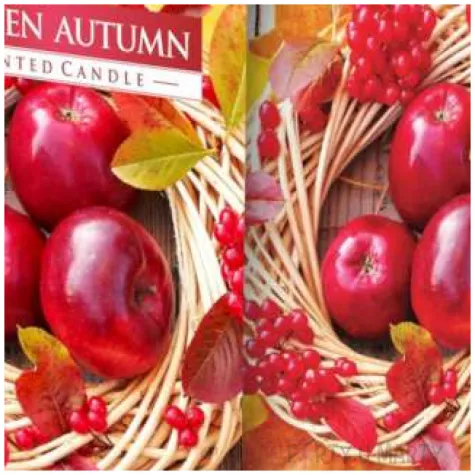 swieca zapachowa w szkle z nadrukiem zlota jesien bispol 8 cm