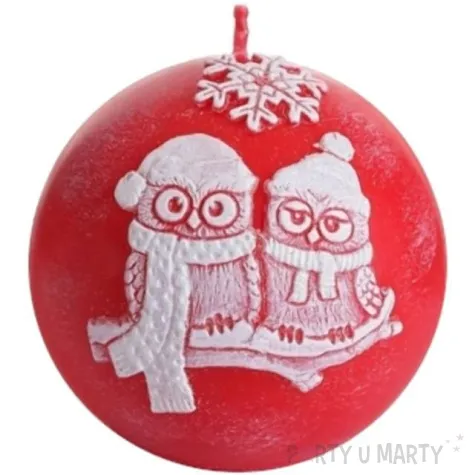 swieca zimowe sowy kula czerwona bartek candles 80 mm