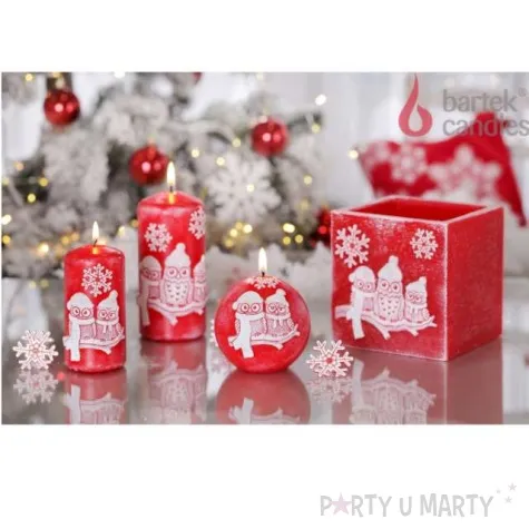 swieca zimowe sowy kula czerwona bartek candles 80 mm