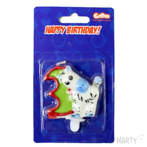 swieczka cyferka 3 zoo zebra