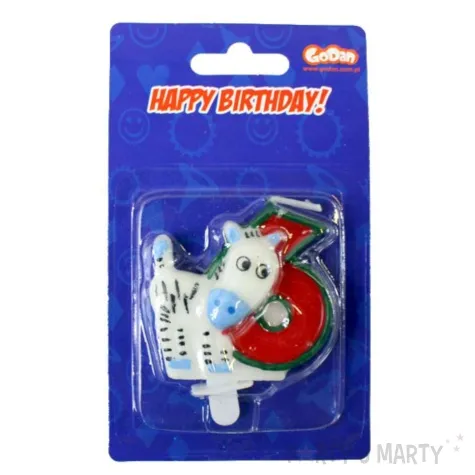 swieczka cyferka 6 zoo zebra