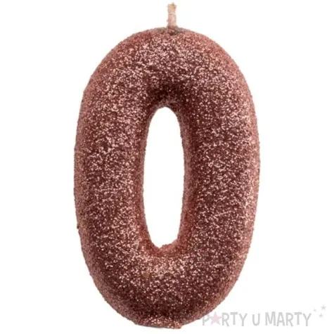 swieczka cyfra 0 glitter dekora rozowe zloto 15 cm