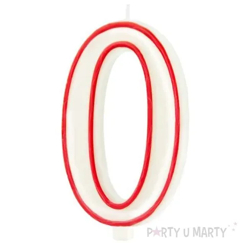 swieczka cyfra 0 partypal bialo czerwona 13 cm