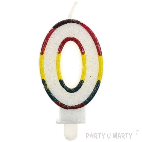 swieczka cyfra 0 z brokatem czerwony godan