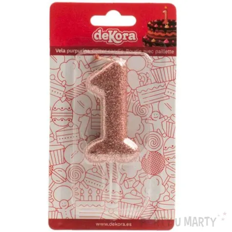 swieczka cyfra 1 glitter dekora rozowe zloto 15 cm