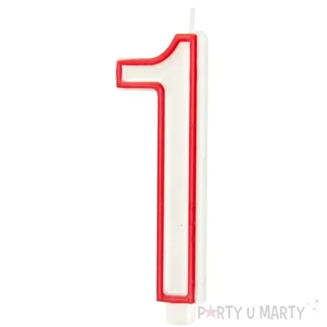 swieczka cyfra 1 partypal bialo czerwona 13 cm