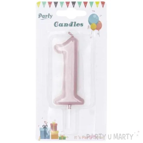 swieczka cyfra 1 partypal rozowe zloto 10 cm