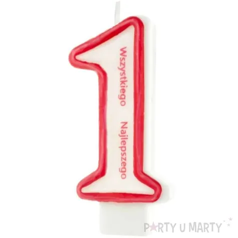 swieczka cyfra 1 wszystkiego najlepszego partypal czerwona 8 cm