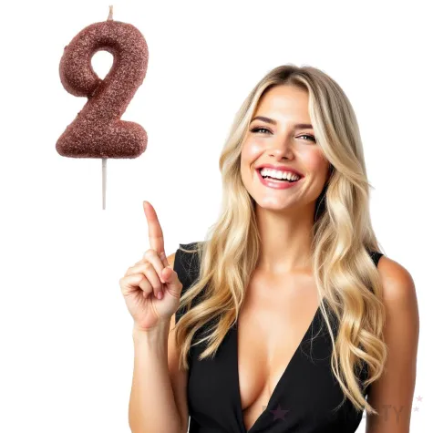 swieczka cyfra 2 glitter dekora rozowe zloto 15 cm