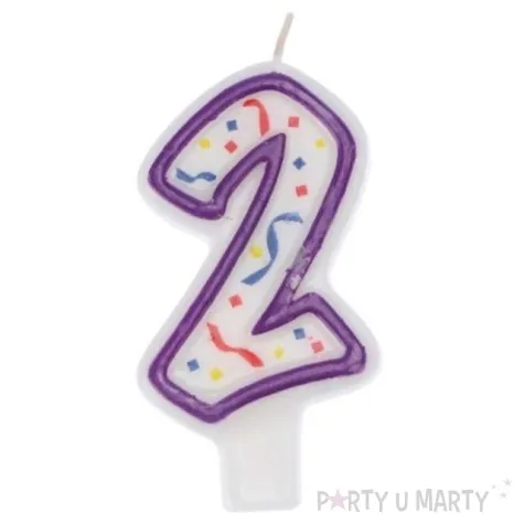 swieczka cyfra 2 imprezka ravi bialo fioletowa 7 5 cm