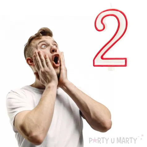 swieczka cyfra 2 partypal bialo czerwona 13 cm