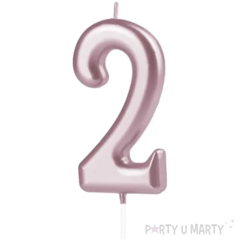 swieczka cyfra 2 partypal rozowe zloto 10 cm