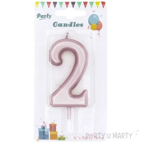 swieczka cyfra 2 partypal rozowe zloto 10 cm