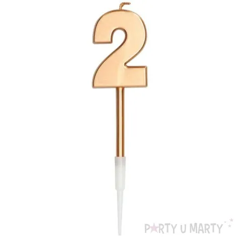 swieczka cyfra 2 rozowy zloty folat