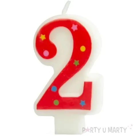 swieczka cyfra 2 w gwiazdki partypal czerwona 8 cm