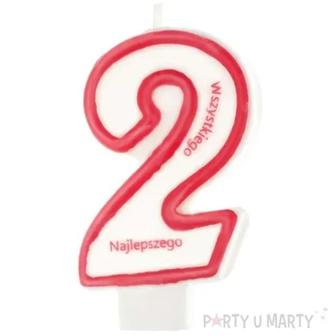swieczka cyfra 2 wszystkiego najlepszego partypal czerwona 8 cm