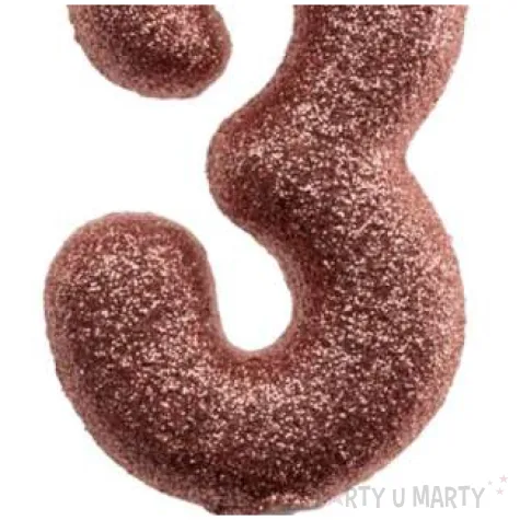swieczka cyfra 3 glitter dekora rozowe zloto 15 cm