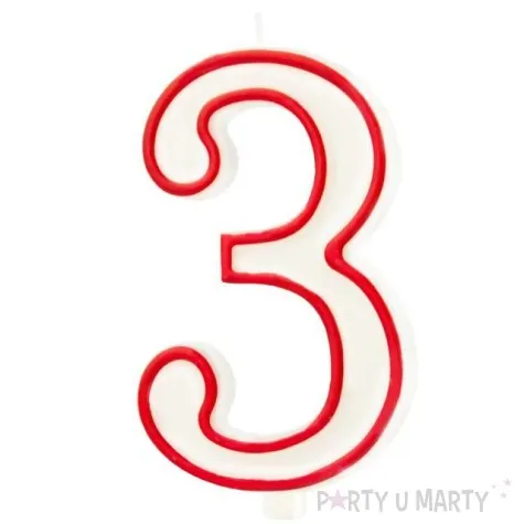 swieczka cyfra 3 partypal bialo czerwona 13 cm