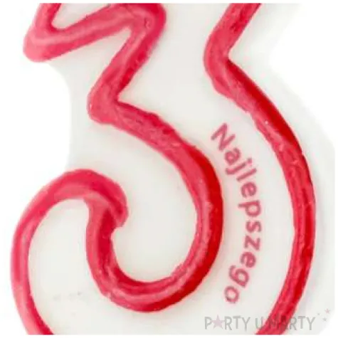 swieczka cyfra 3 wszystkiego najlepszego partypal czerwona 8 cm