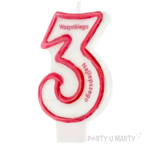 swieczka cyfra 3 wszystkiego najlepszego partypal czerwona 8 cm