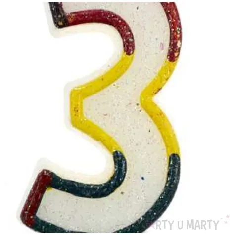 swieczka cyfra 3 z brokatem czerwony godan