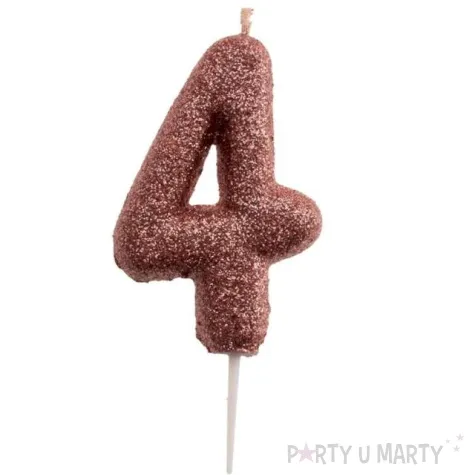 swieczka cyfra 4 glitter dekora rozowe zloto 15 cm