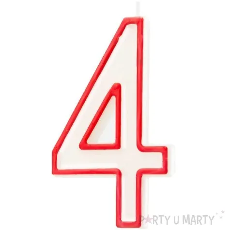 swieczka cyfra 4 partypal bialo czerwona 13 cm