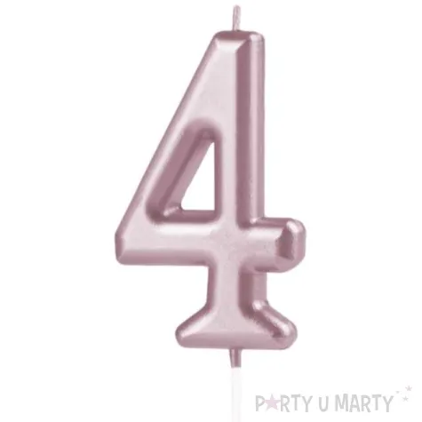 swieczka cyfra 4 partypal rozowe zloto 10 cm