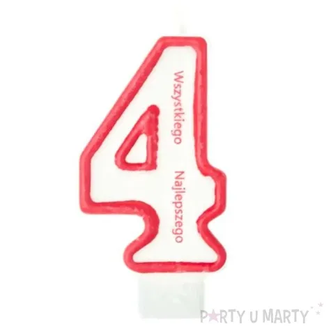 swieczka cyfra 4 wszystkiego najlepszego partypal czerwona 8 cm
