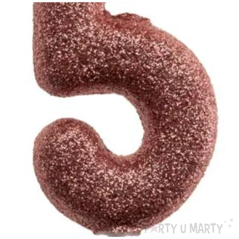 swieczka cyfra 5 glitter dekora rozowe zloto 15 cm