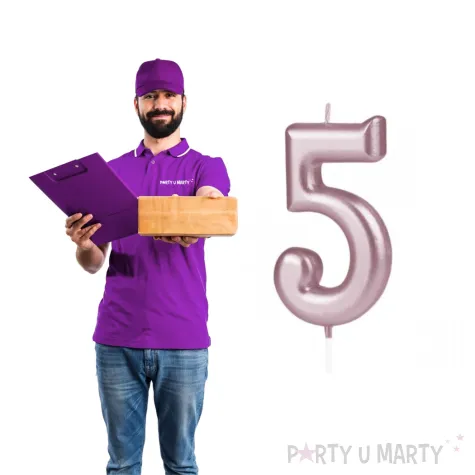 swieczka cyfra 5 partypal rozowe zloto 10 cm