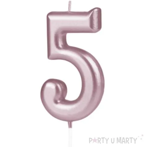 swieczka cyfra 5 partypal rozowe zloto 10 cm