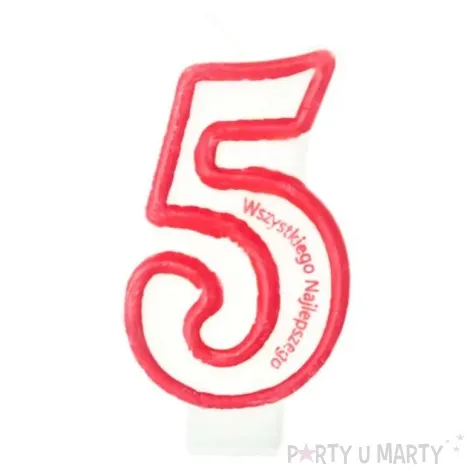 swieczka cyfra 5 wszystkiego najlepszego partypal czerwona 8 cm