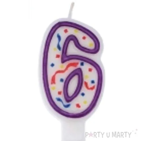 swieczka cyfra 6 imprezka ravi bialo fioletowa 7 5 cm