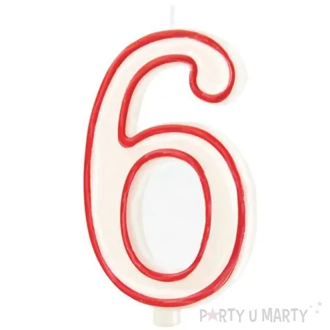 swieczka cyfra 6 partypal bialo czerwona 13 cm