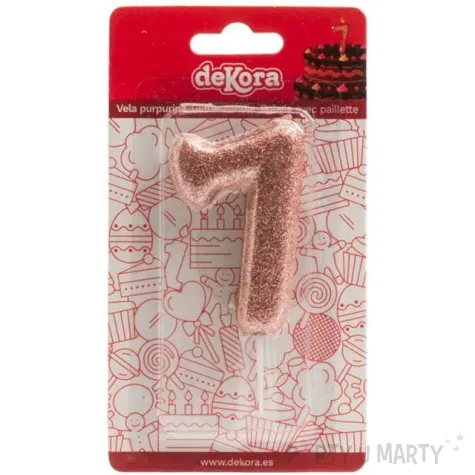swieczka cyfra 7 glitter dekora rozowe zloto 15 cm