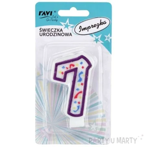 swieczka cyfra 7 imprezka ravi bialo fioletowa 7 5 cm